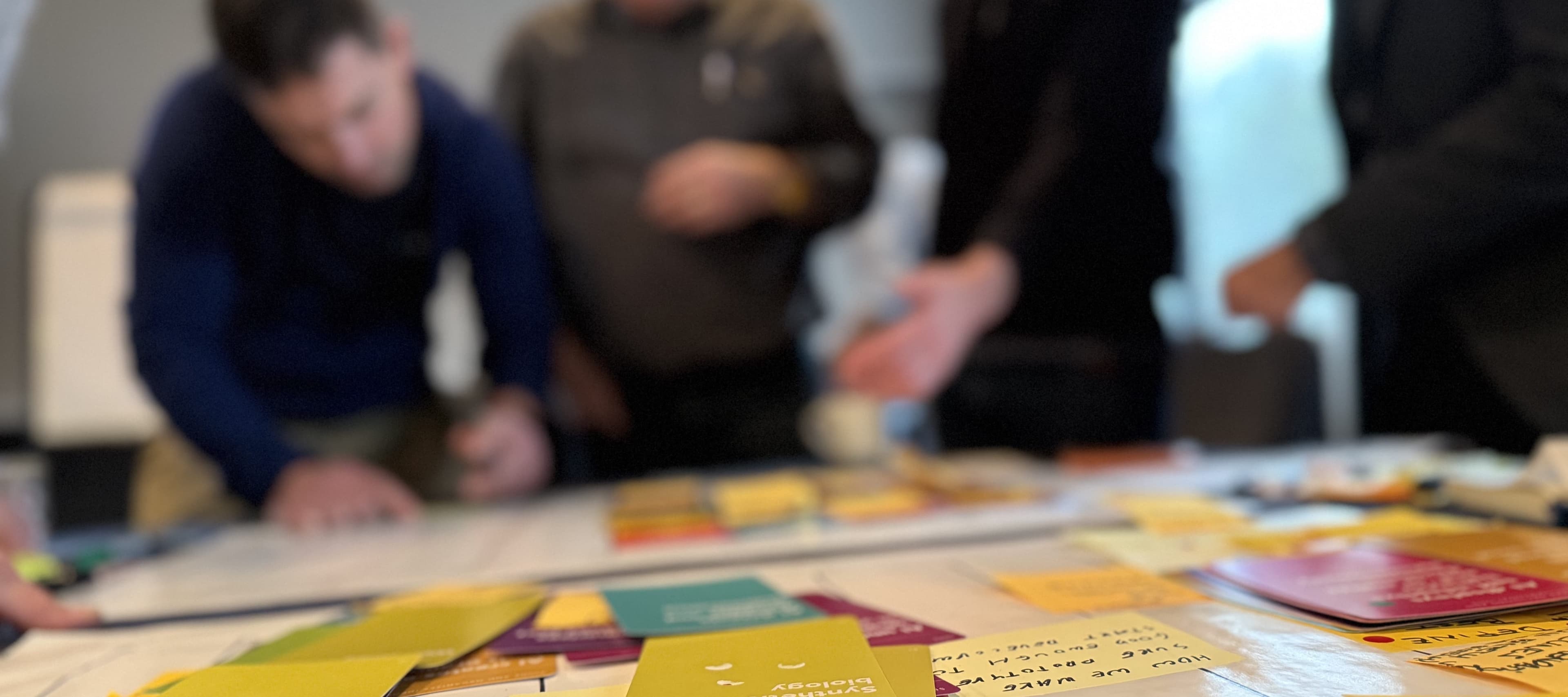 Innovation Program participants sort technology cards across a table during a workshop